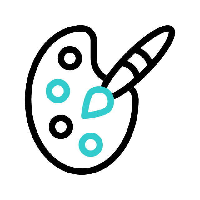 Illustration animée d’une palette de peinture pour présenter les services d’infographie et de design graphique